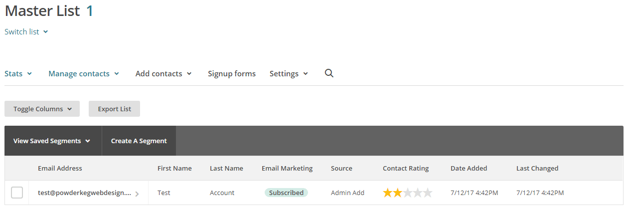MailChimp List View