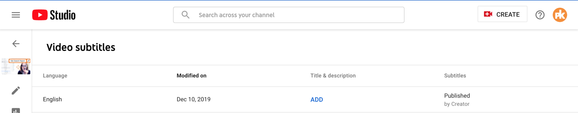 New option shown under Video Subtitles called English