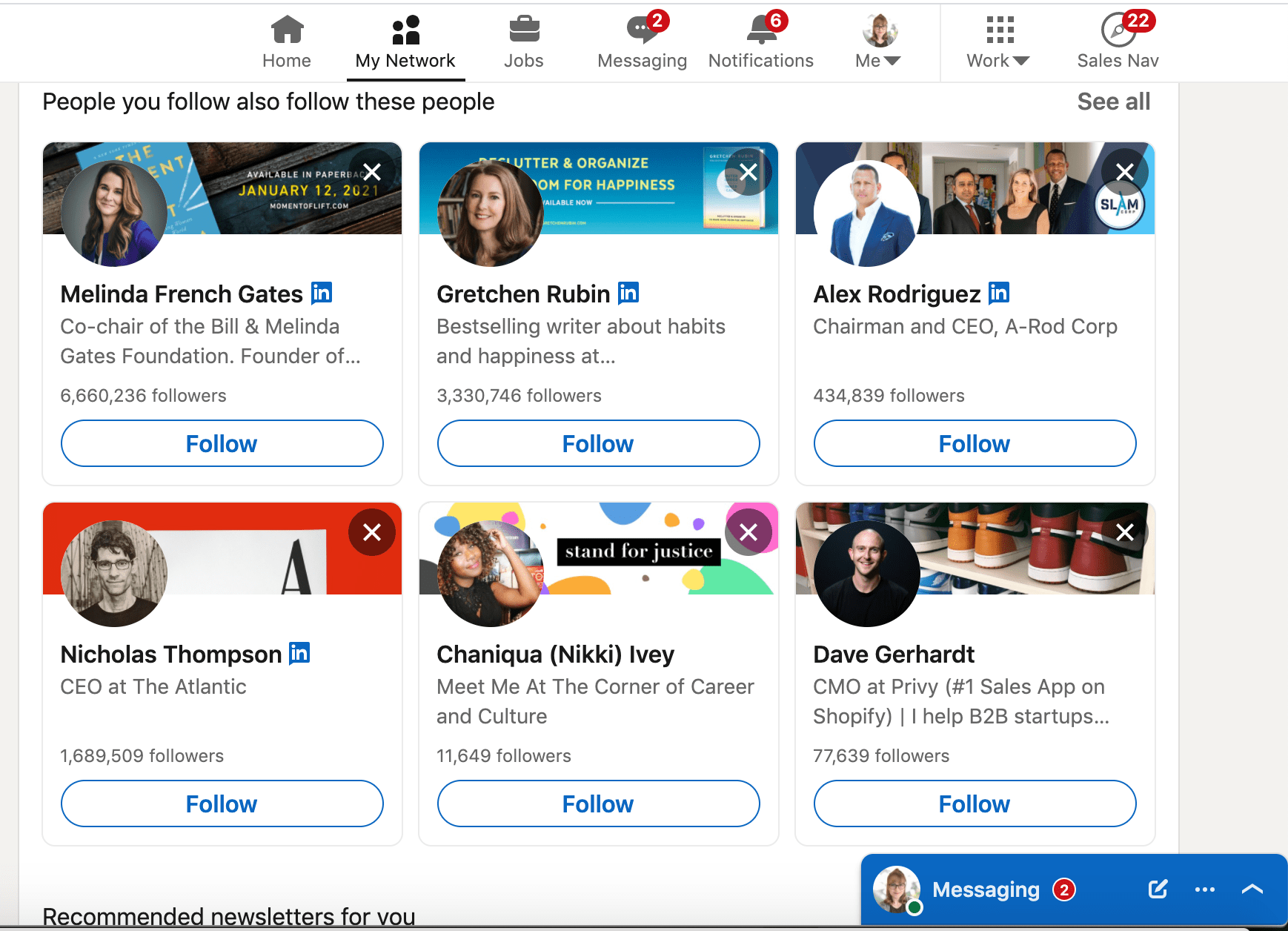 Screenshot of the "My Network" tab of LinkedIn